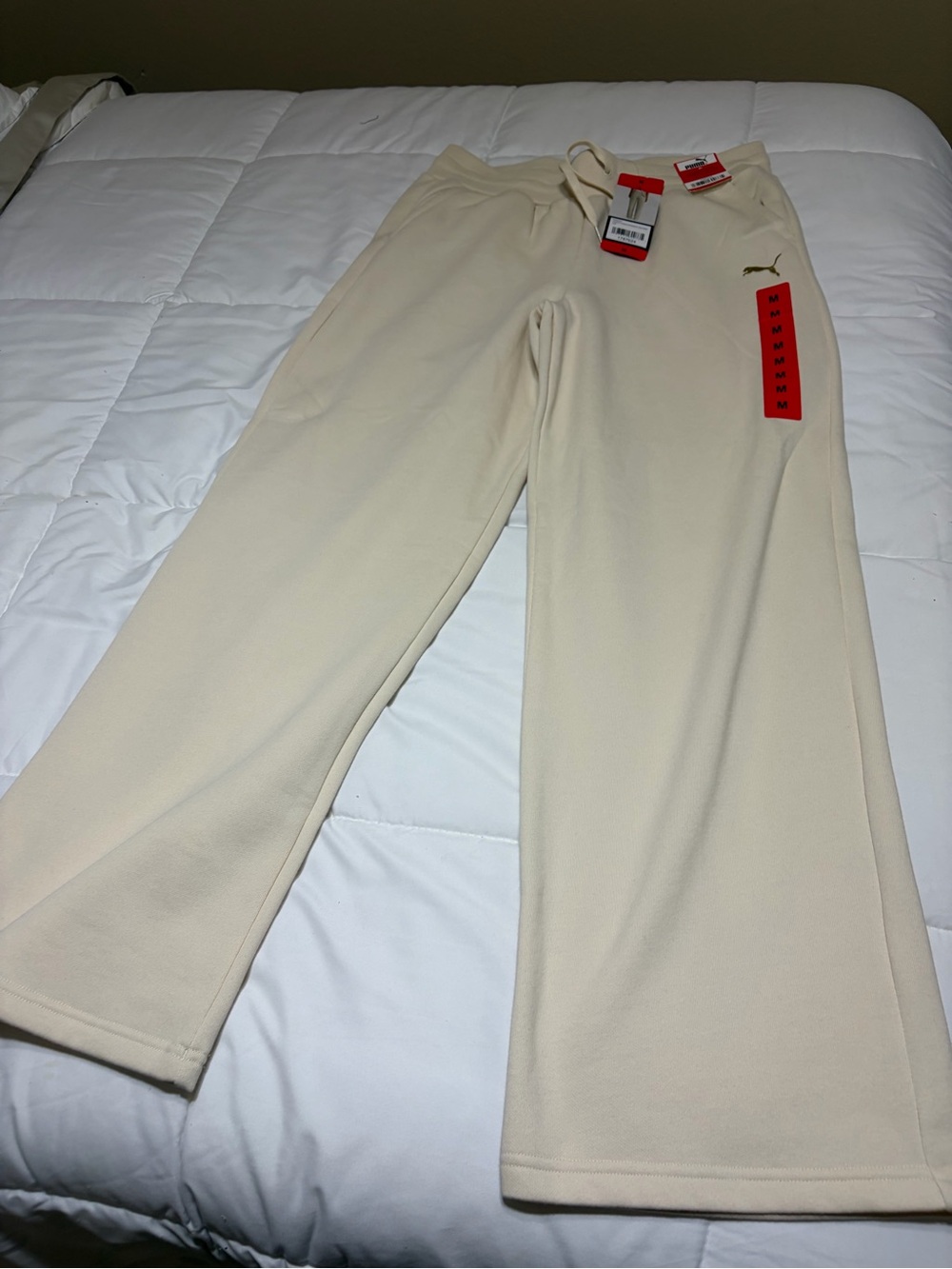 Puma Cream Wide-Leg Lounge Pants with Gold Logo